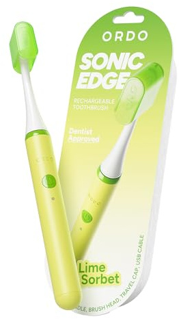 ORDO Sonic Edge Rechargeable Electric Toothbrush for Adults, Compact Sonic Toothbrush with USB-C, 6+ Weeks Battery, Travel Cap, 1 Brush Head & Cable (Lime Sorbet)