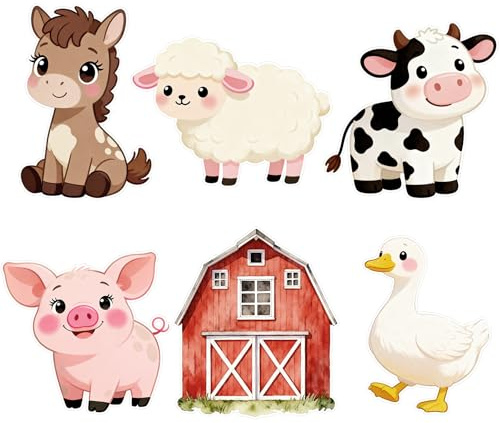 6 pezzi di grandi dimensioni in carta a forma di animale da fattoria con supporto per fotografia, decorazioni per compleanno con animali da fattoria, decorazioni per feste in piedi, decorazioni per