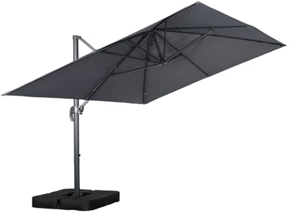 sweeek - Parasol déporté rectangulaire 3x4m + dalles à lester 50x50cm gris - Wimereux + Fixeo