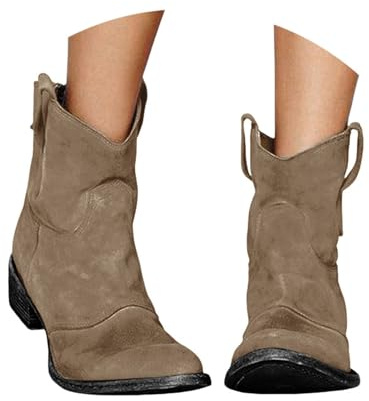 Botines holgados para mujer, botas vaqueras de tacón bajo para mujer, botines sin cordones, botines de tacón de bloque, zapatos vintage occidentales con lengüeta de tracción, calzado antideslizante