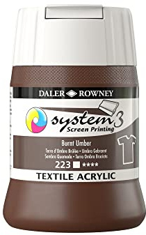 Daler-Rowney System3 Textile Acrylic Screen Printing Ink, Plastic Pot, 8.45oz - 250 ml, Burnt Umber