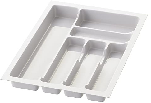 Inserto portaposate Sossai Divio per cassetti larghi 40 cm, 33x49 cm – ritagliabile, 6 scomparti, bianco, vassoio portaposate in plastica per la cucina