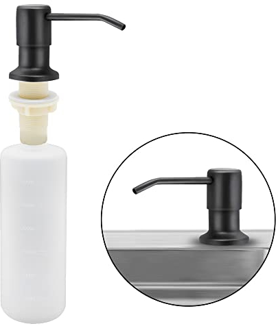 Seifenspender Spülbecken Küche, 350ml Küche Einbau Edelstahl Spülmittelspender für Spüle, Nachfüllbar Seifenspender mit 360° Rotation Pump für Küche Waschbecken (Schwarz Matt Edelstahl)