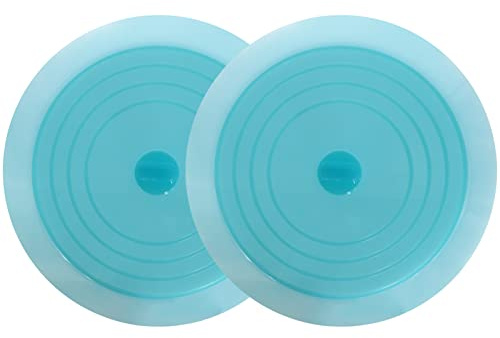 V-TOP Tub Stopper 2 Pack, 6 inches Large Silicone Drain Plug Hair Stopper Flat Suction Cover for Kitchen Bathroom and Laundry (Blue Transparent)