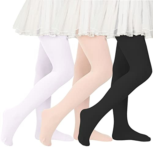 Baby Girls Dance Tights Toddler Footed Ballet Tights Stockings for Girls School Uniform Pants Leggings for Baby Girls White&Pink&Black-3 Pairs 1-3T