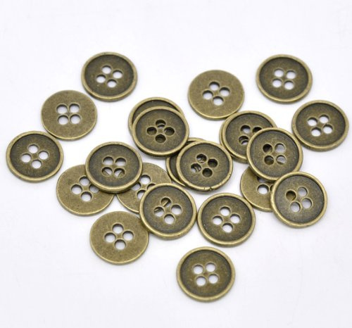10 Metal Round 4 Hole Antique Bronze Vintage Colour 18mm Sewing Crafts Cardmaking Buttons