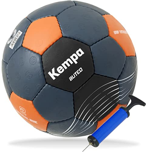Kempa Handball Spiel und Traningsball Petrol grau/orange + Ballpumpe (2)