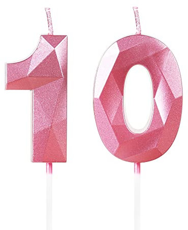 Yiran Candele rosa per il 10° compleanno, numero 10, candele di buon compleanno, decorazioni per torte rosa per feste di compleanno, anniversario di matrimonio, celebrazioni per ragazze e donne