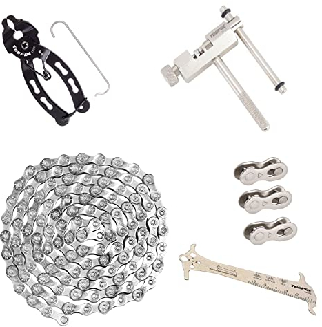 Fahrradkette Werkzeug,6/7/8 Fach Fahrrad Kette 1/2 x 3/32 Inch 116 Glieder,Kettenbrecher und Kettenprüfer,3 Paare Fahrrad-Kettenglieder,für Rennräder BMX Mountainbikes