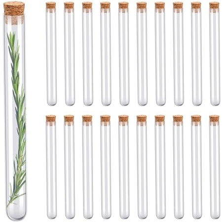 Lot de 20 Tubes à Essai en Verre 45 ml avec Bouchon en Liège – Contenants pour Dragées, Bonbons, Fleurs et Épices | Souvenirs de Mariage | Espirito Rebelde