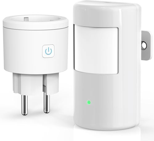 Detector de movimiento por infrarrojos con tomas de radio, detector de movimiento por radio ASOFTY con sensor de luz, parámetros ajustables, activación automática de luces y dispositivos para