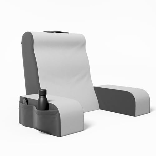 Kölbs - Cojín de Lectura de Espuma sólida, Soporte Completo de Gran Comodidad, Almohada para Sentarse en la Cama o sofá, para Leer, Ver la TV, Jugar, Soporte de Espalda con Brazos (Gris/Blanco, Alto)