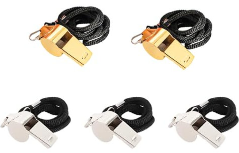 HERKINDNESS Schiedsrichter Pfeife, 2 Stück Gold und 3 Stück Silber Pfeife, Signalpfeife mit Abnehmbarem Trageband, Lauter und Klarer Klang, für Trainer Schiedsrichter und Sport