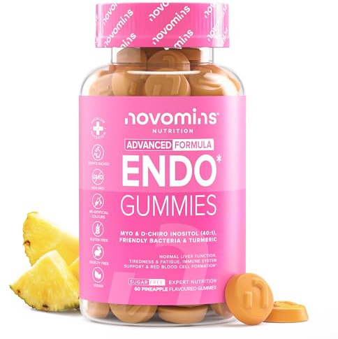 Endo Gominolas - Inositol Myo y D Chiro, Sauzgatillo, Vitamina B6, Cúrcuma y Probioticos Mujer Flora Intima - Vegano y Sin Gluten - Myo Inositol para Equilibrio Hormonal - 60 Gominolas - Novomins