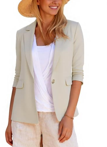 LADI TREND Womens Long Sleeve Cotton Linen Blazers Lightweight Summer Jackets with Pockets for Business Trips (Beige M)