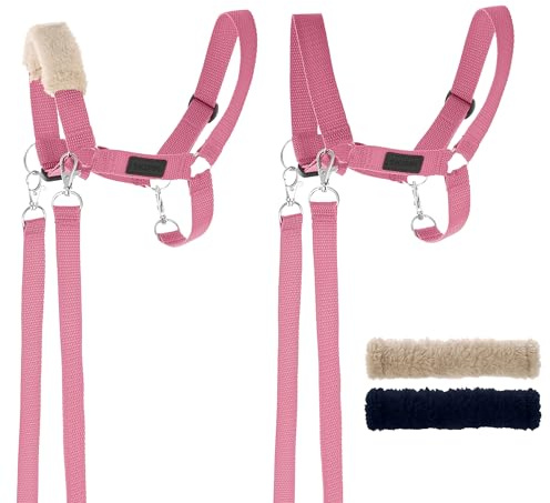 SKIPPI Cavezza per Hobby Horse - Rosa, Hobby Horse Accessori, Set Redini e 2 Coperture in Pile, Taglia Unica