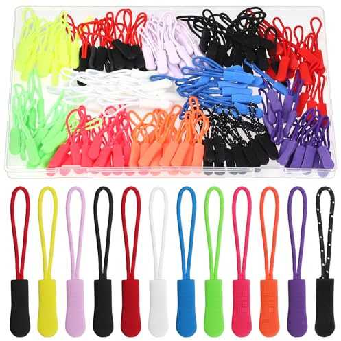 Swpeet 180Pcs 12 Color Zipper Pull, Detachable Zipper Tags, Nylon Cord Zippers Tags Extension Pulls, Fixer Cord Zippers Tags Replacement for Backpacks, Jackets, Luggage, Purses, Handbags