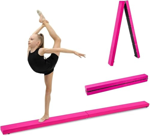 M.J COMFY-LIFE 2.1M (7FT) Folding Gymnastics Balance Beam for Kids - Home Training Beam with Non-Slip Suede Surface, Supports 100kg, Lightweight 4kg for Practice, Beginner to Pro (Pink)