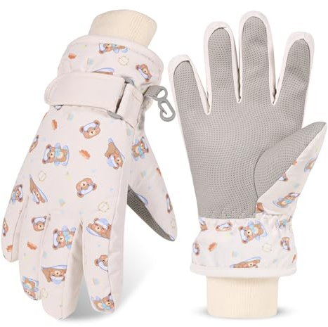 QKURT Gants de Ski pour Enfants, Gants de d'hiver Chauds Imperméables，Gant de Neige Respirants Coupe-Vent pour Snowboard Vélo Garçons et Filles de 4 à 6 Ans