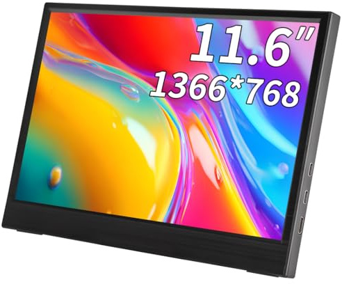 Magedok 11,6-tums bärbar bildskärm, 1366 x 768 HD IPS liten HDMI-display, dubbel USB-C, låg ström extern skärm för bärbar dator, Mac Switch Rasp Pi Xbox, lätt andra bildskärm med stativ