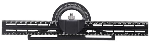 ZIXINNKC Righello angolare combinato multifunzione per lavorazione del legno, orizzontale, universale, con nonio e goniometro, 300 mm, nero