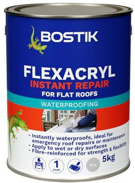 Bostik Flexacryl Instant Repair Waterproof Compound for Flat Roofs, Colour: Grey, 5kg
