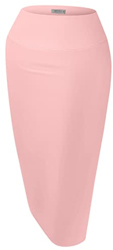 Simlu Womens Below the Knee Pencil Skirt for Office Wear - Made in USA, Rosewood, Medium,Blush