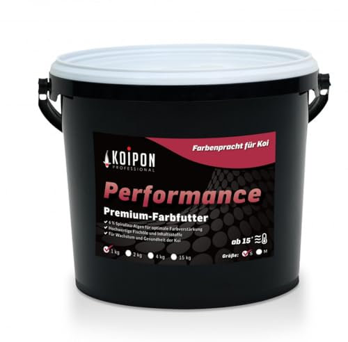 KOIPON Performance 1 kg Koifutter Sommer für Farbe, schwimmend, 6% Spirulina, Teichfutter 3 mm Pellets, Koifutter als Goldfischfutter geeignet