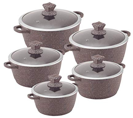 SQ Professional Nessa Granum Die-Cast Aluminium Stockpot Set with Non-Stick Coating 5pc (Ghadeer Brown)