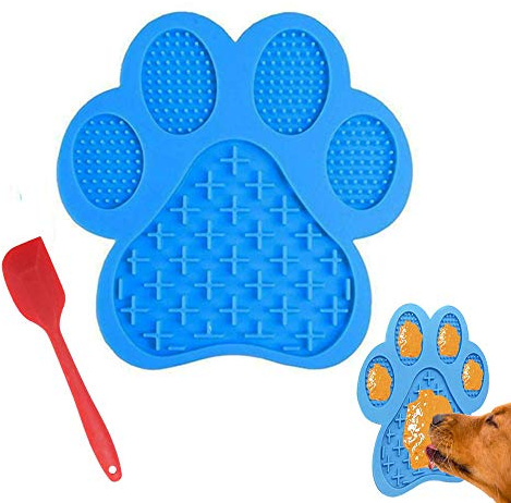 Licking Mat for Dog Anxiety - Peanut Butter Slow Feeder Bowl, Pad With Strong Suction to Wall for Pet Bathing, Grooming, and Training (Blue)