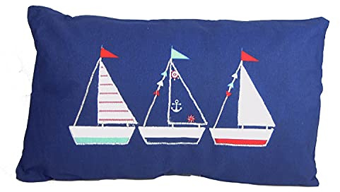 Maritimes kudde med motiv och fyllning – dekorativ kudde mått 30 x 50 cm – slitstark (segelfartyg)