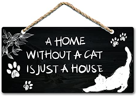 SUPERDANT 2 Pezzi Targa in Legno per Porta Targa da Appendere con Motivo Gatto Bianco e Nero da Appendere in Legno Decorativo Cartello di Benvenuto per Casa Colonica Portico Giardino Cortile 30x15 cm