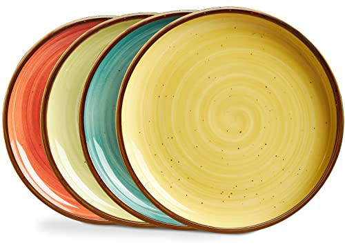 ONEMORE Lot de 4 Porcelaine Assiette Dessert 21.6cm, Plats de Service en Céramique pour Gâteau, Salade, Pâtes, Pain, Multicoloré