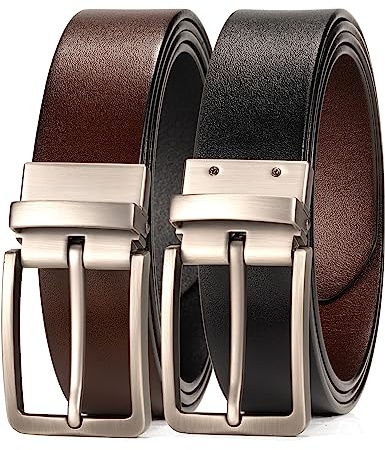 WOLFANT Two-in-One Reversible Leather Belt,100% Italian Full Grain Real Solid Leather Dress Casual Belt