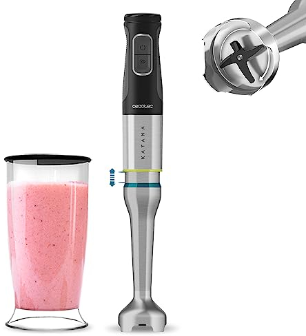 Cecotec Frullatore a immersione Katana TotalDestroy 1200XL DK, potenza massima 1200 W, 21 velocità e Turbo, 4 lame in titanio, cappuccio antispruzzo, piede extra lungo, misurino da 800 ml.