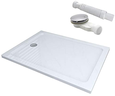 LISA Duschtasse 90x80 cm Duschwwanne komplettset Acryl Dusche Weiß Acrylwanne 40mm Flach Rechteck Duschbecken für Duschkabine Duschwand Duschabtrennung Badezimmer, WC