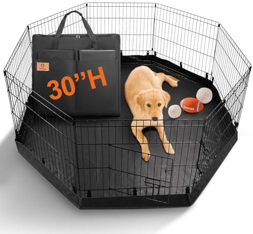 PJYuCien Welpenlaufstall, 76 cm hoch, 8 Paneele, Bodenpolster für den Innenbereich, faltbares Hundelaufstall mit Aufbewahrungstasche für Hunde, Katzen, Kaninchen, werkzeuglose Montage