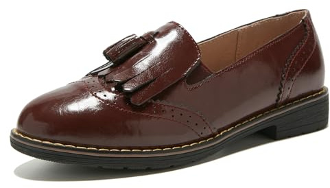 TRULAND Mocasines de Cuero para Mujer, Mocasines Oxford con borlas, cómodos, Informales, Elegantes, para la Oficina y el Trabajo, Red, 39.5 EU