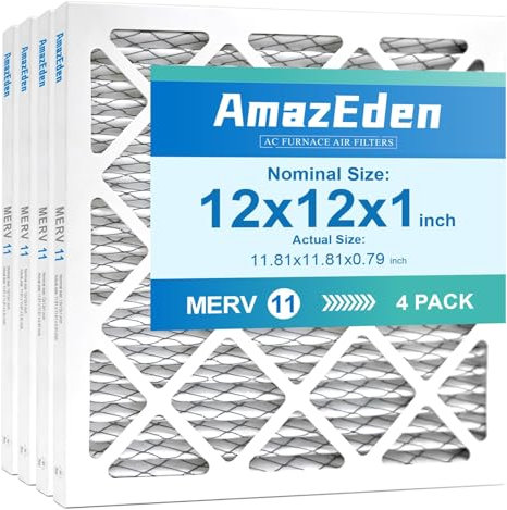 AmazEden 12x12x1 Air Filter MERV 11 (4-Pack) HVAC AC Furnace Filters Pleated Dust Defense Air Conditioner Replacement Filters for Home MPR 1000 FPR 7 (Exact Dimensions: 11.81x11.81x0.79)
