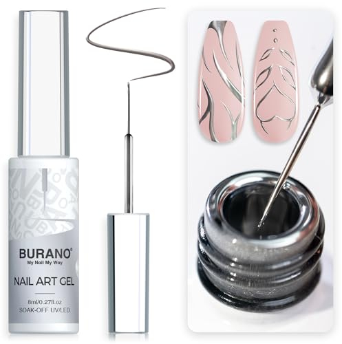 BURANO UV Nagellack, Farben UV Lack Gel Nägel Nageldesign 8ml Gel Liner Nail Art, Holographic Metallisch Glitzer Chrome Nagellack Gel Nail Polish French Gelnägel Farben (silver)