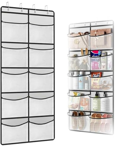 HJIAMA Rangement Suspendu, 10 Grandes Poches Etagere Suspendue, Rangement Mural, Sac Rangement avec 4 Crochets Métalliques, Suspendre Sacs dans pour Salle Bain, Cuisine, Chambre
