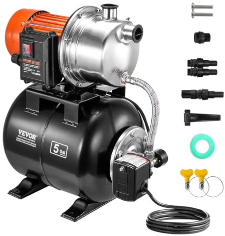 VEVOR Bomba para Pozos Poco Profundos de 735 W 3785 L/H - Tanque de Presión de 19 L con Refuerzo de Agua de Riego Automática - Cabezal de Acero Inoxidable para Césped de Jardín