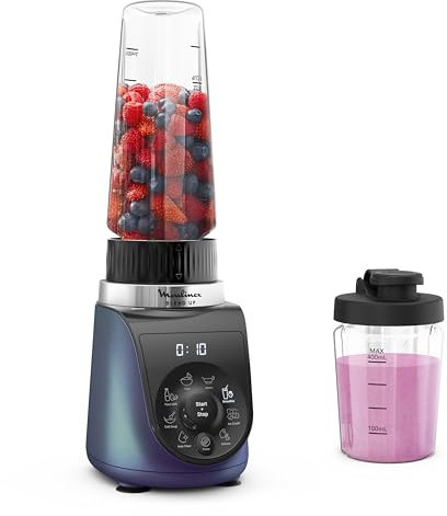 Moulinex Blend Up, Mini blender puissant, 1000W, 8 programmes automatiques, Glace pilée LM19H4F0, Bleu