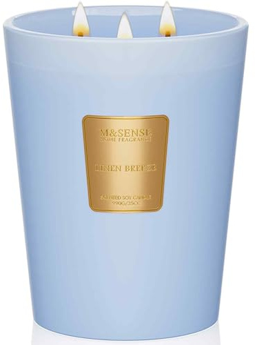 M&SENSE Linen Breeze Soy Candle, 35oz 3-Wick, Fresh Home Decor