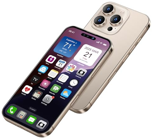 Perusha Affichage de Faux Jouets téléphone Portable modèle métallique Non Fonctionnel réplique 1:1 téléphone pour téléphone 16 Pro Max Faux Jouets téléphone Portable, écran Couleur doré 16pro Max