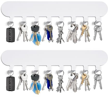 GENHH 2 Stück Schlüsselbrett Ohne Bohren mit 8 Haken, Schlüsselleiste Selbstklebend Weiß, Schlüsselhalter Wand, Key Holder Wall für Flure, Eingangstüren, Garagen, Badezimmer, Küchen