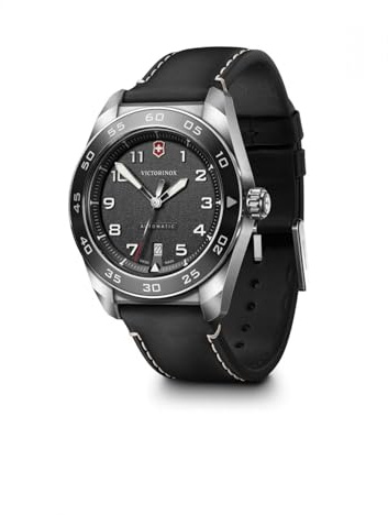 Victorinox Swiss Army Automatic Black Dial Black Leather Strap Watch 42mm - 242044