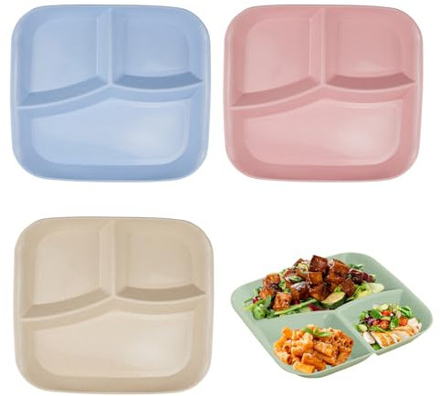 duisoad 4 Stück Teller mit Unterteilung, 25 x 22,5 cm Unzerbrechlicher Geteilter Speiseteller Geteilte Speiseteller Sets für Kinder und Erwachsene, Nudeln, Gemüse, Obst, Brot