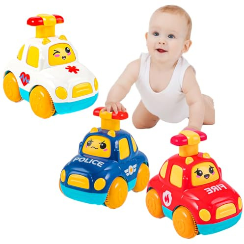 LKNBIF Baby Toy Cars,3 Pieces Cars for Toddler, Press and Go Baby Toy Cars for 1 2 3 Year Old Boys, Cartoon Wind up Cars Toy Vehicles for Kids Boys Girls Birthday Gifts
