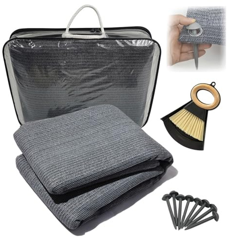 Tappeto Da Campeggio 250x400cm,Tappeto Esterno Camper,Telo Stuoia Campeggio Pavimento,Altamente Robusto e Lavabile,Incluye Bolsa De Almacenamiento y Clavijas Para Fijar Al Suelo(Grigio)